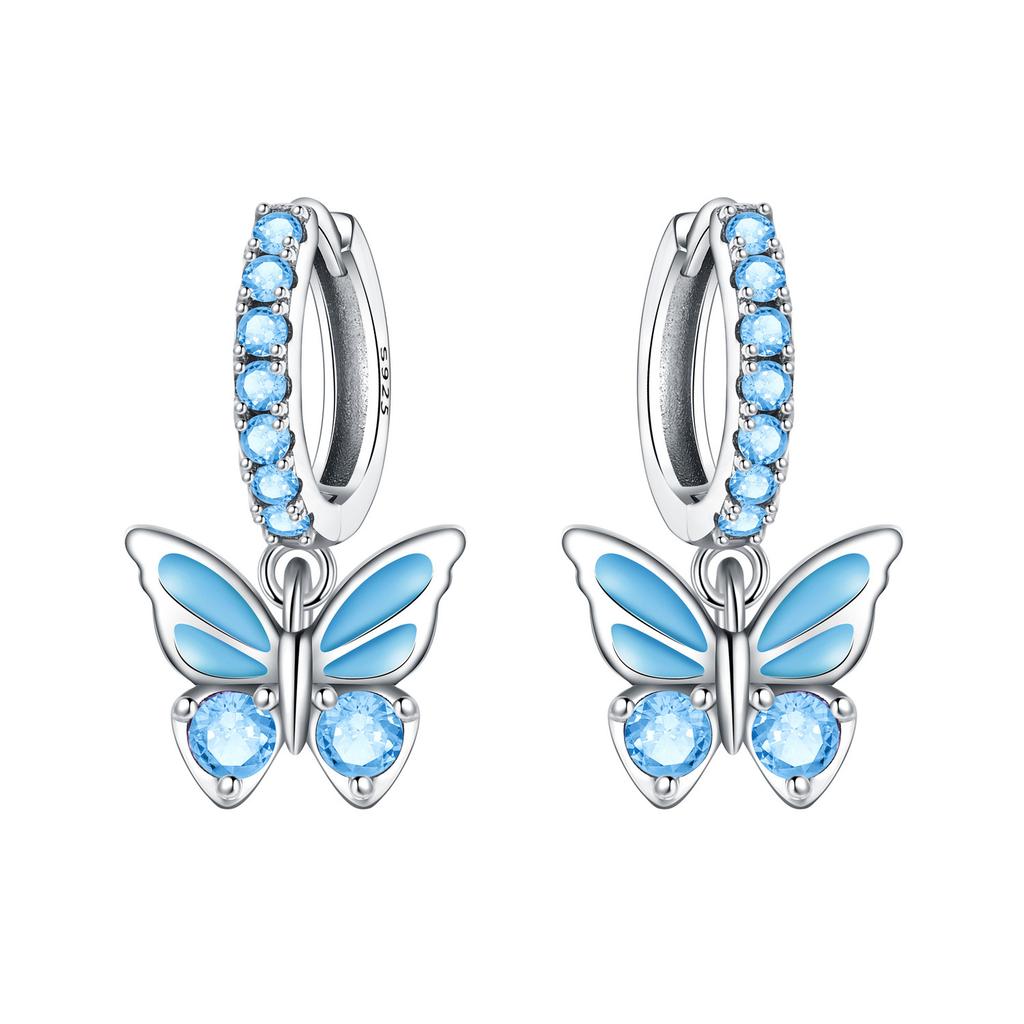 Original 925 Silver Zircon Pink Paw Print Earrings Heart Flower Leaf Design Women Party Jewelry Gift Ear Loops