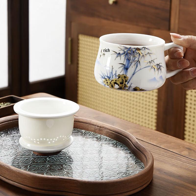 OLOEY Mutton-Fat Jade Ceramic Panda Mug with Lid