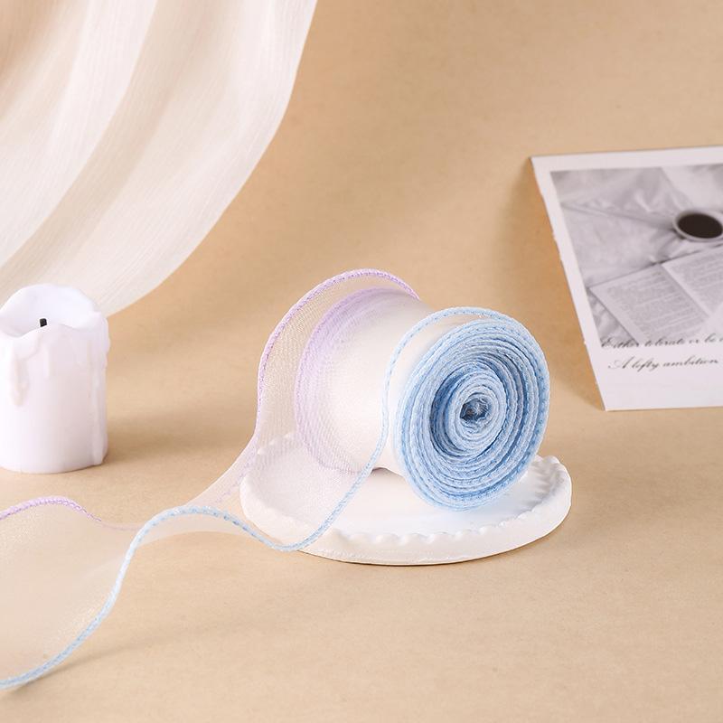 

10Yards/Roll Wave Edge Cake Bow Organza for Bouquets Fishtail Yarn Double Color Gift Wrapping Chiffon Ribbon Sewing Fabric Decor синий/фиолетовый