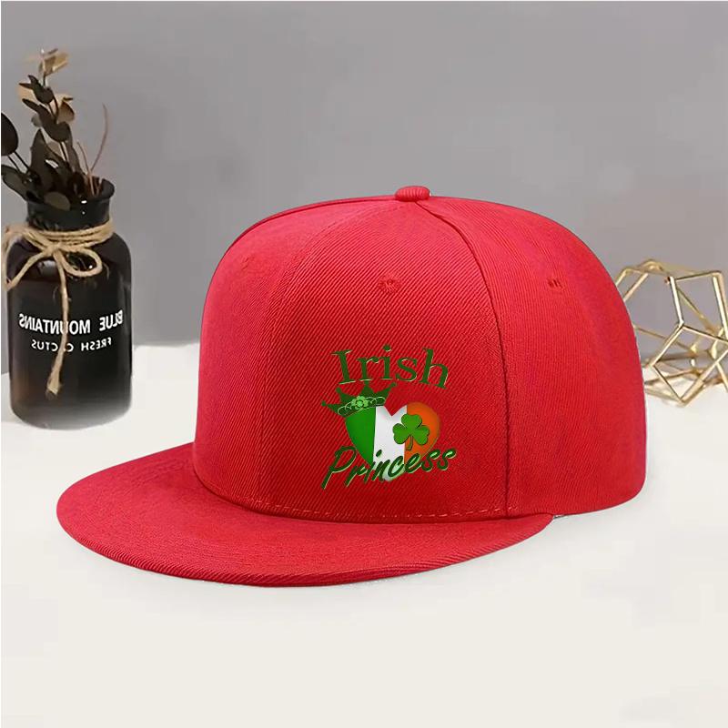 Irish Princess Shamrock Flag Print Baseball Cap Adjustable Polyester Casual Snapback Hat for Adults