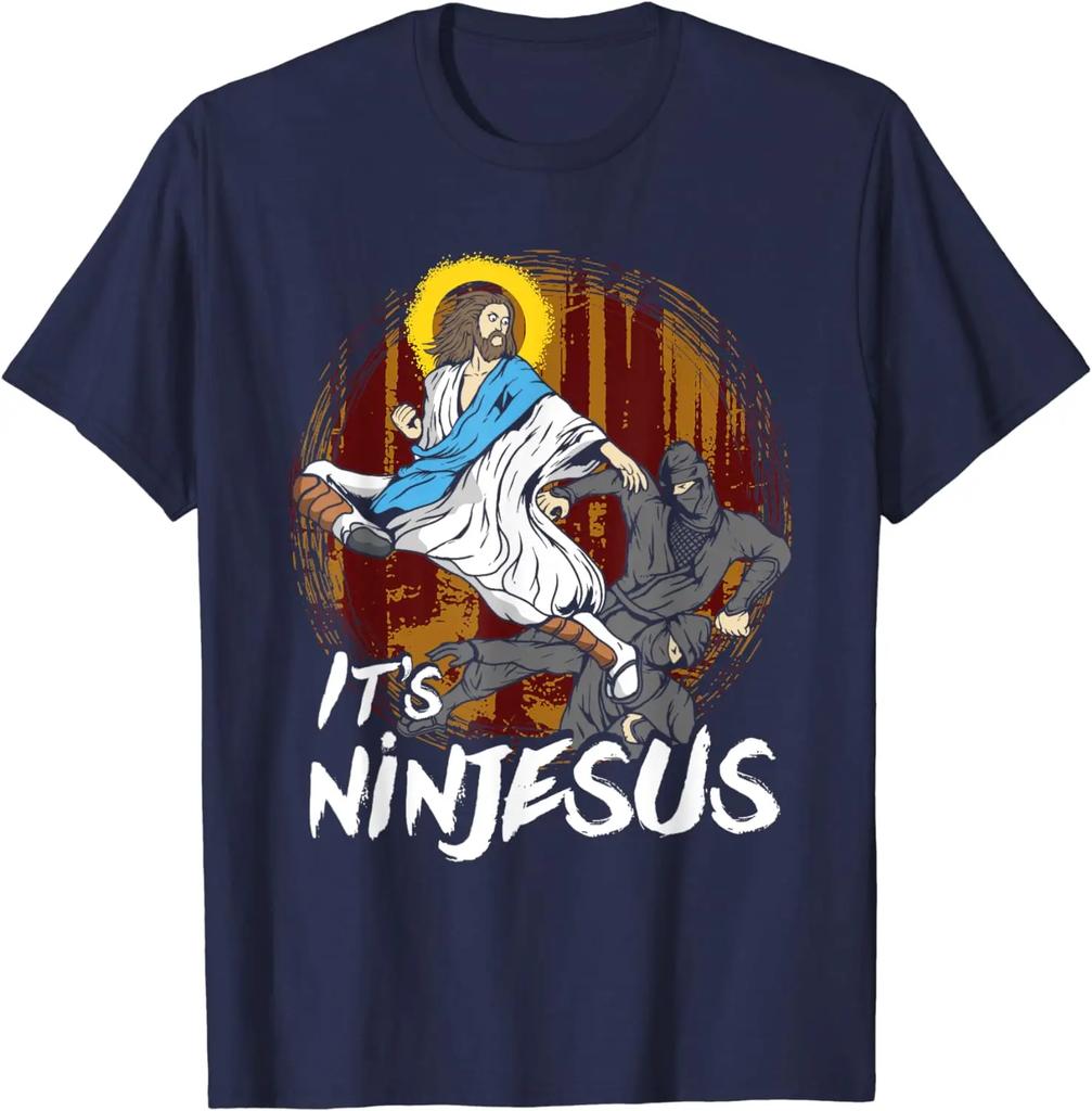 La sua Ninjesus Maglietta Cristiana Divertente di Gesù 100% Cotone Girocollo Estiva Manica Corta Casual da Uomo Taglia S3XL
