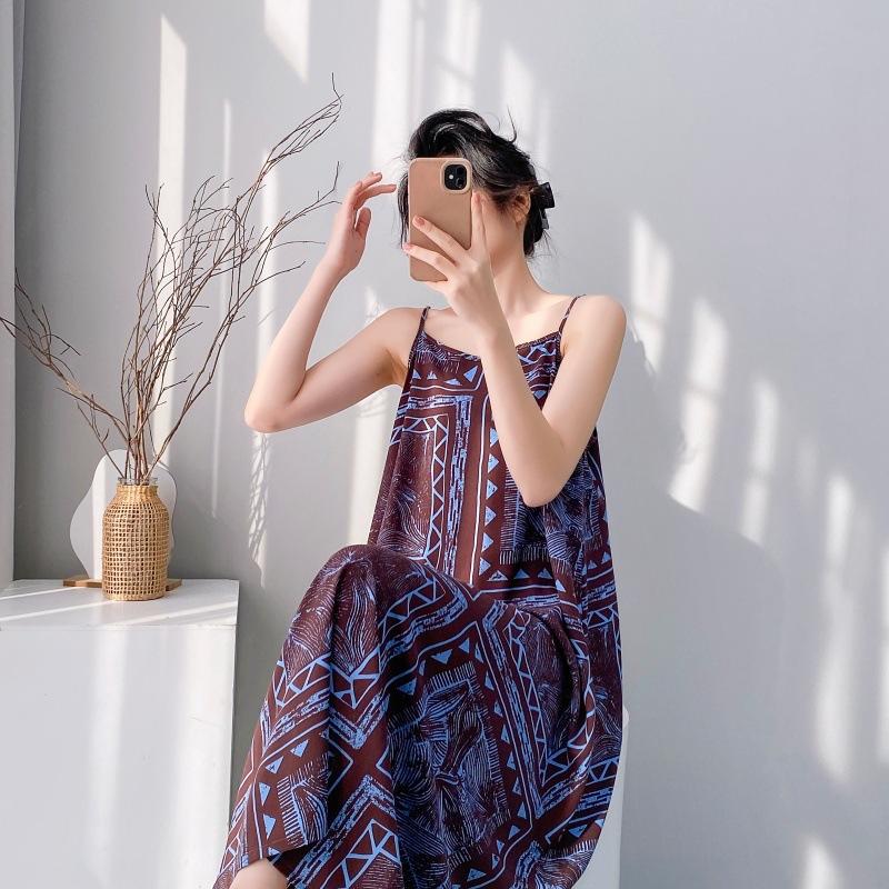Suspender small fresh cotton and silk nightdress women's summer thin sleeveless lazy style loungewear high-end sense holiday dress