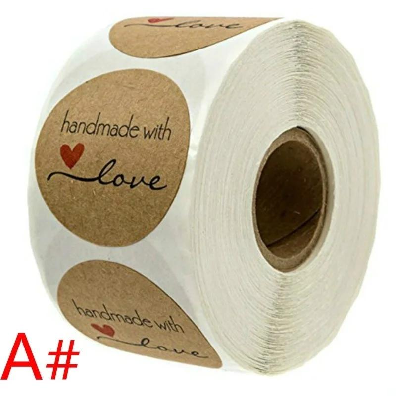 Party Supplies Bag 3 Types 500pcs/roll Inch Round Natural Kraft Handmade Stickers for Wedding Decor Cookie Gift Bag Packaging