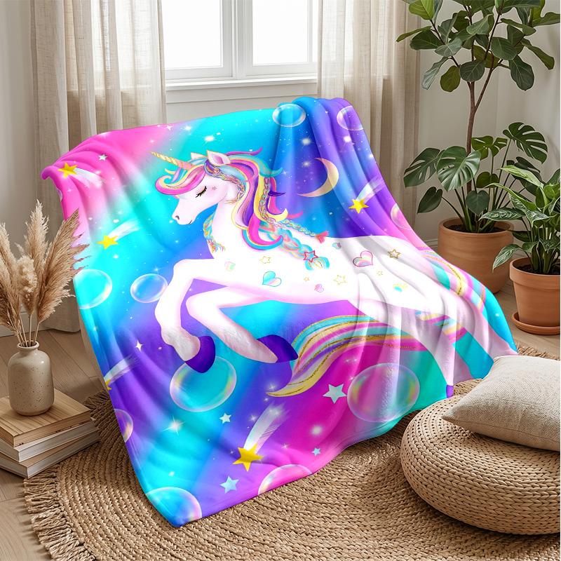Magical Winter Unicorn Theme blanket Lightweight Warm Flannel Blanket Decorative Throw Blanket for Home Decoration
