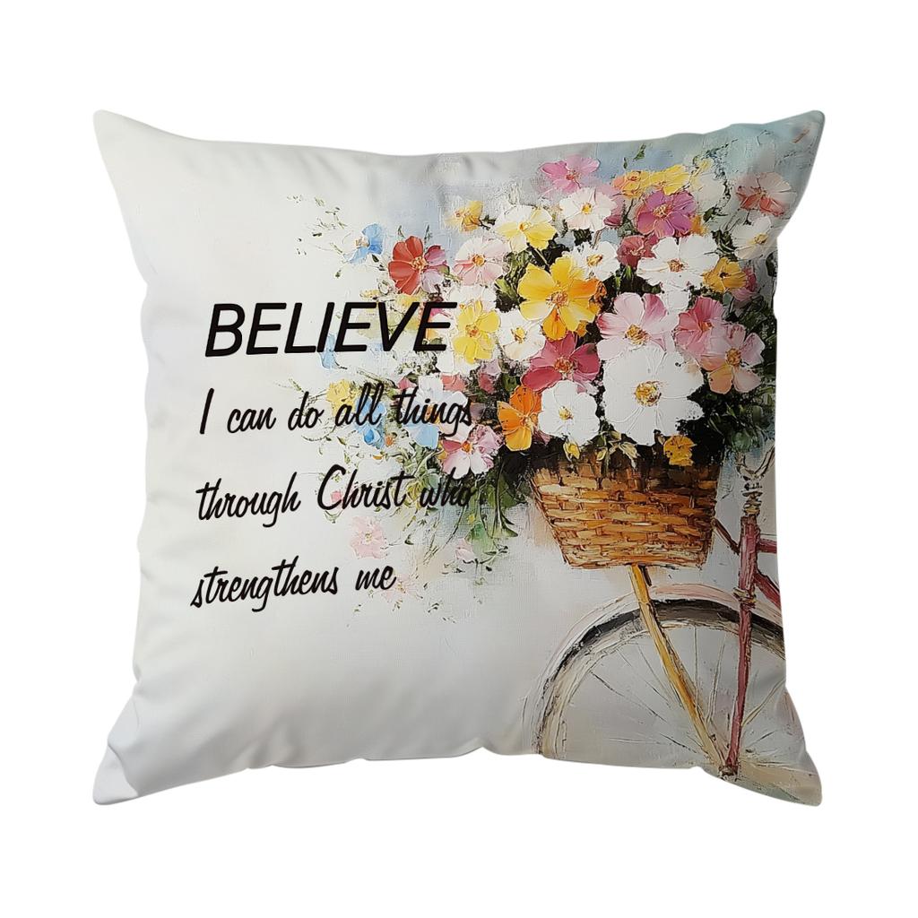 Spring Oil Painting And Faith Quotes Cushions Pillowcase Polyester Cushion Cover Throw Pillow Pillowcover Home Car Sofa Decor