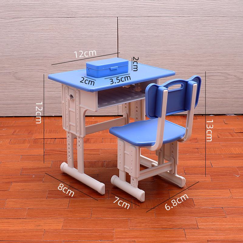 Dollhouse Mini Classroom Desk Chair Simulated Stationery Pencil Case Set Model For Doll House Furniture Decoration Accessories