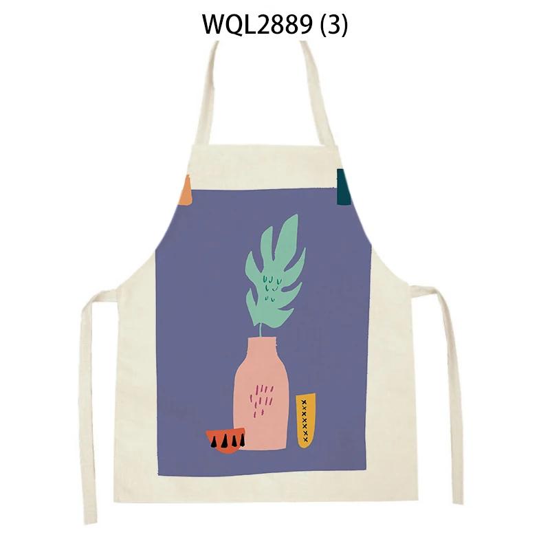 Adult Kids Flower Pattern Cleaning Kitchen Aprons Home Cooking Baking Linen Waist Bibs Vase Flower Art Antifouling Pinafore
