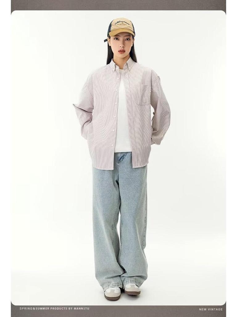 Women's Korean Style Striped Long-Sleeve Shirt Jacket - New Spring Casual Outerwear