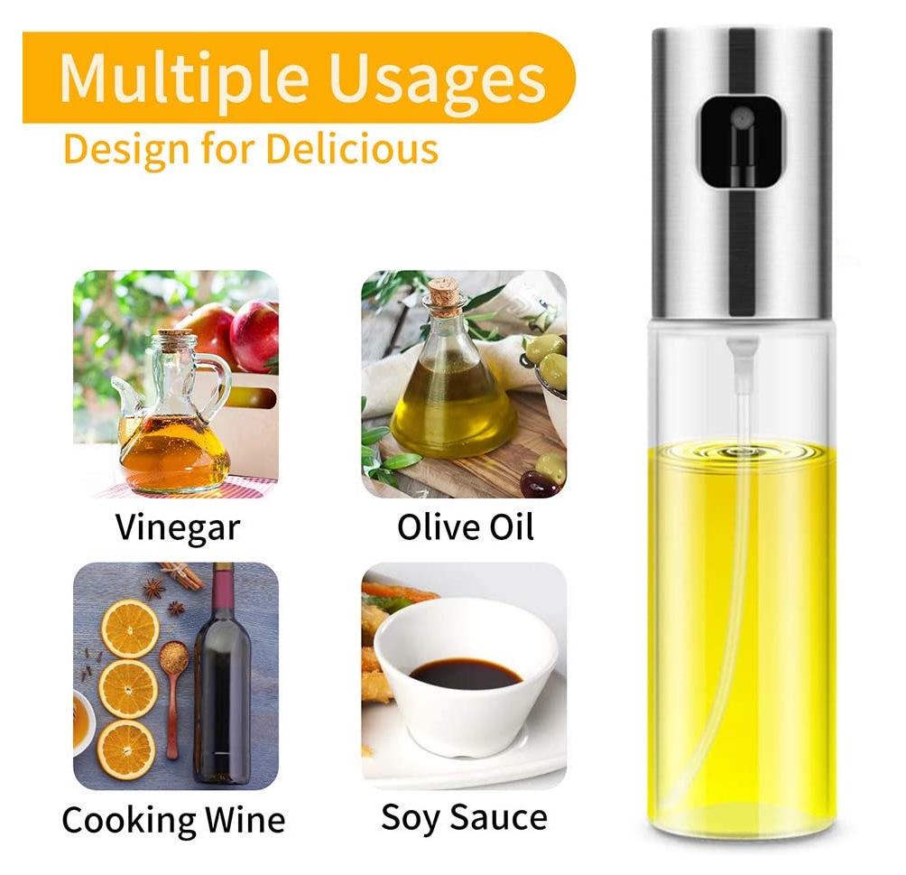 304 Stainless Steel Glass Oil Spray Bottle - Press Type for Barbecue and Cooking