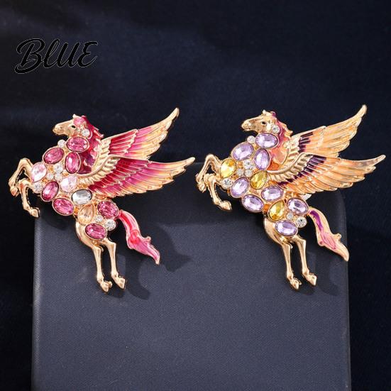 Rhinestone Horse Jewelry Brooch Colorful Shiny Enamel Wings Galloping Fantasy