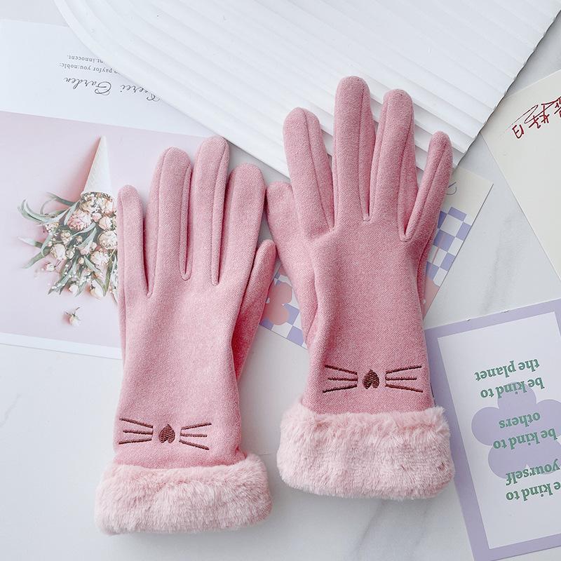 Female thickened cute winter lady riding windproof and cold-proof velvet five-finger riding