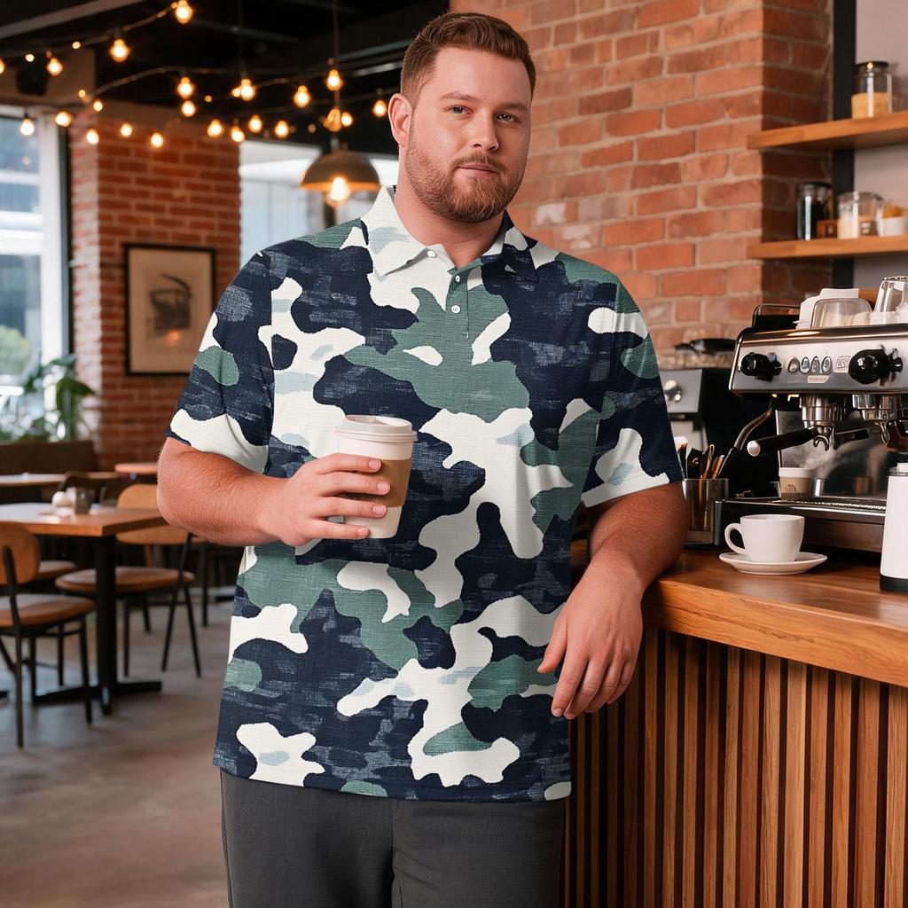 Heren Grote Maat Camouflage Print Golfshirt Ademend Korte Mouw Poloshirt Geschikt voor Casual Werkkleding Tops