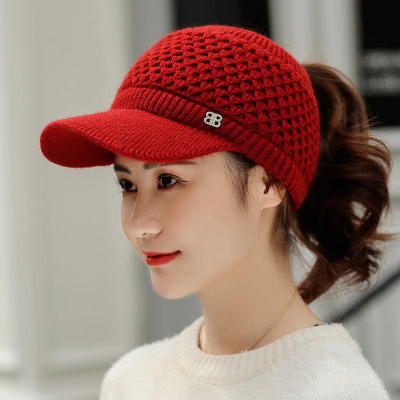 Casquette vide pour femmes Casquette tricotée tendance Casquette extérieure pour femmes Vélo Décontractée Polyvalente Casquette en laine Casquette de baseball pour étudiants