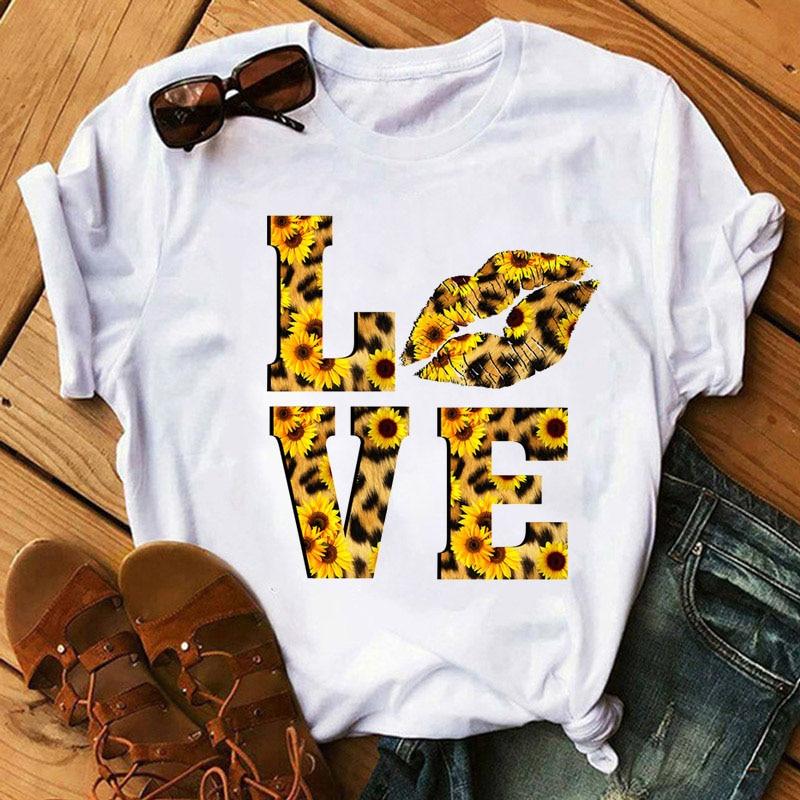 Graphic T-Shirt Women Clothing Harajuku Heart Print Aesthetic Basic O-Neck Tops Casual Tshirt Tee Fashion Roupas Femininas