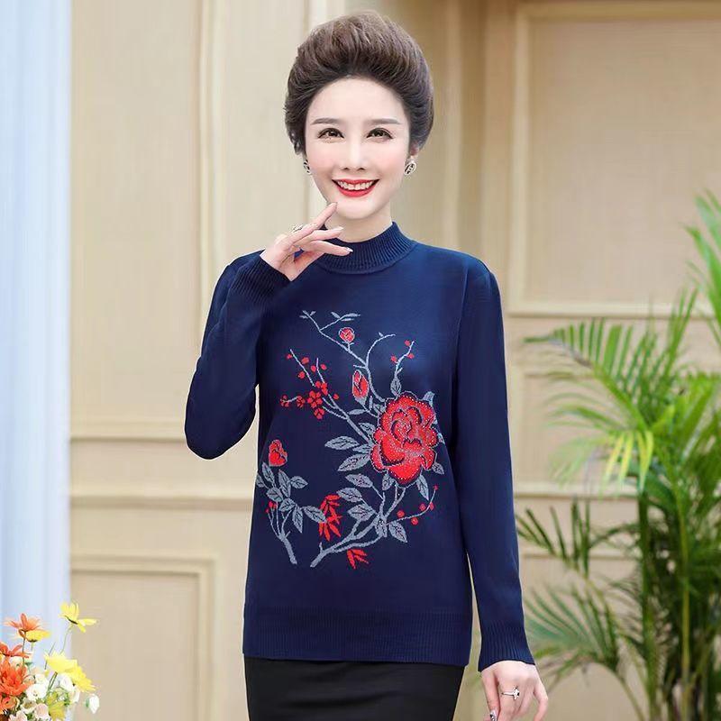 Pullover für Frauen mittleren und höheren Alters Strickpullover Kleidung für Mütter Kurze und vielseitige Basisshirts