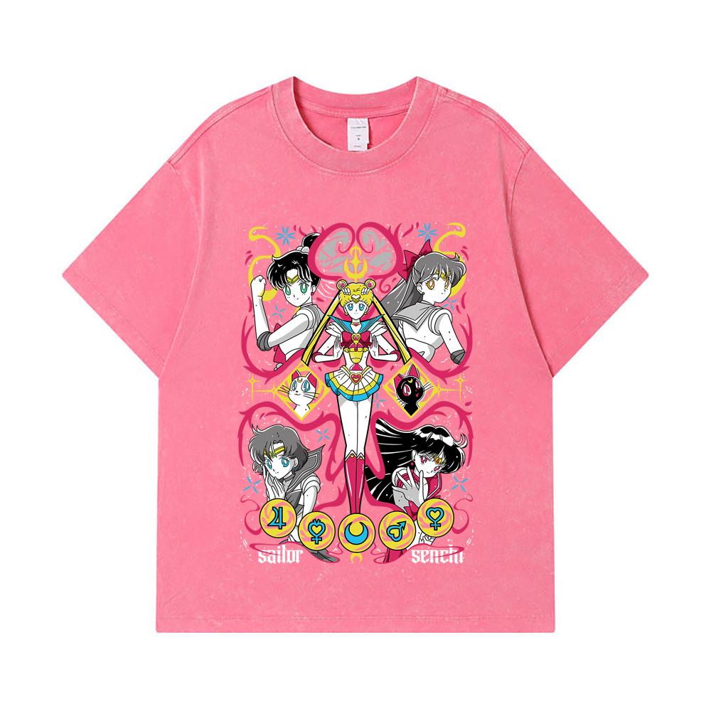 275 GSM Washed T-shirts 100% Cotton Sailor Moon V2 Print Unisex Heavy Cotton T Shirt