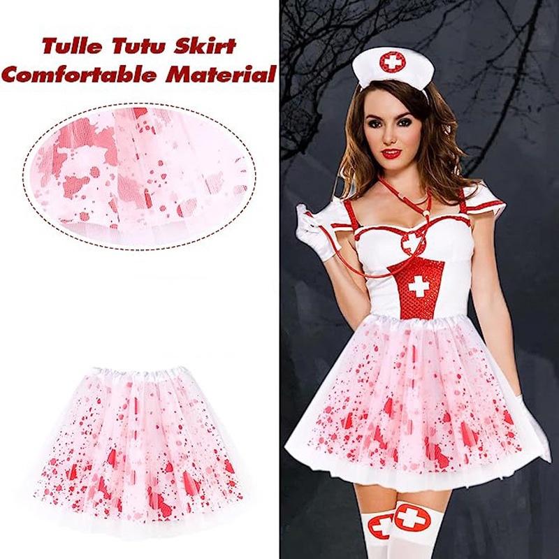 Polyester Halloween Blood Stain Half Skirt With Mesh And Tutu Features