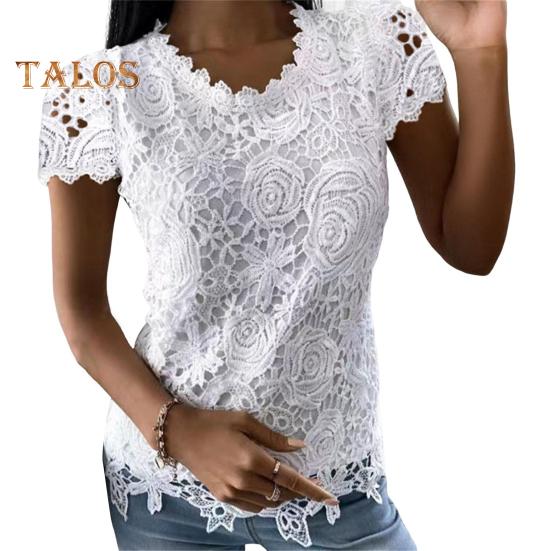 

Женские топы с круглым вырезом, коротким рукавом, однотонная футболка с кружевными вставками, однотонная повседневная блузка стандартного кроя XL белый
