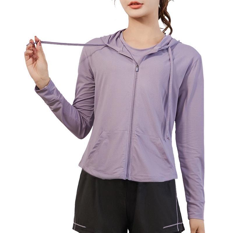 Korean Style Long Sleeve Hooded Sports Jacket - Slimming, Breathable, Quick-Dry for Yoga and Running