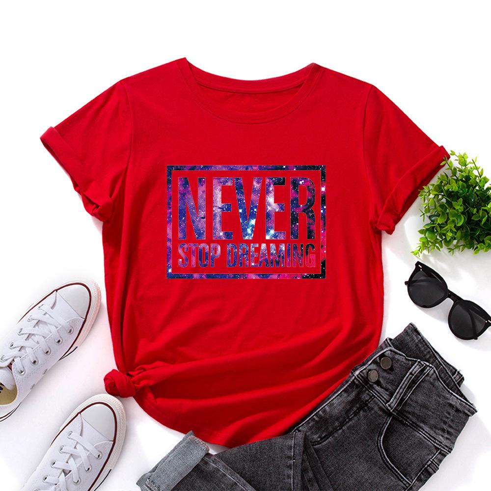 Inspirational Letter Print Cotton Loose Round Neck Short Sleeved Women's T-shirts