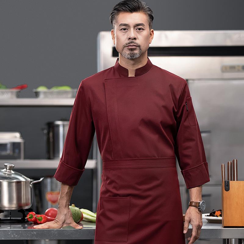 Men's Long Sleeve Elastic Waterproof Chef Uniform for Autumn/Winter - Ideal for Hotel, Restaurant, Hot Pot, BBQ, Canteen, and Bakery Kitchens.