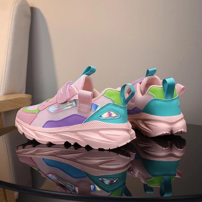 Fashion Girls' Running Shoes, Breathable Mesh, Soft and Comfortable Children's Sports Shoes, Outdoor Fashionable and Casual Running Shoe