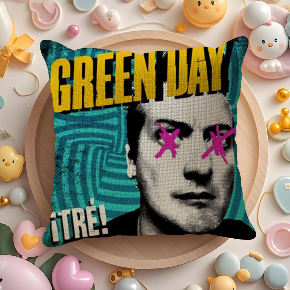 G-Green Day S-Saviors Cushion Cover Linen Organic Fabric Double-Sided Printing Breathable Pillow Case Sofa Home Decor Gift