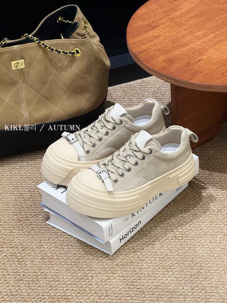 Retro cowhide board shoes women's ins tide 2025 early autumn new thick-soled niche deconstruction wind heightening casual sports shoes