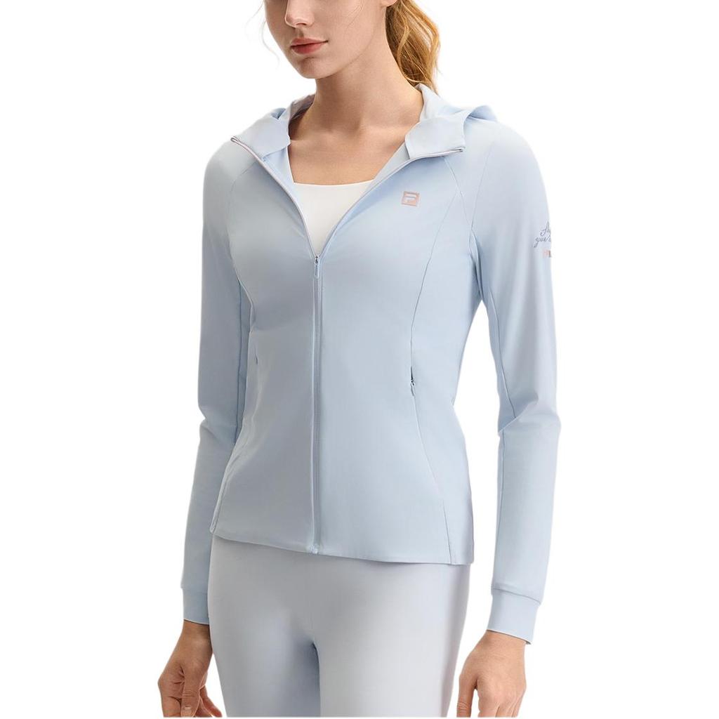 Fila Fitness Logo Knitted Hooded Long Sleeve Jacket Women Jackets Sky-Blue A11W521503F-LB
