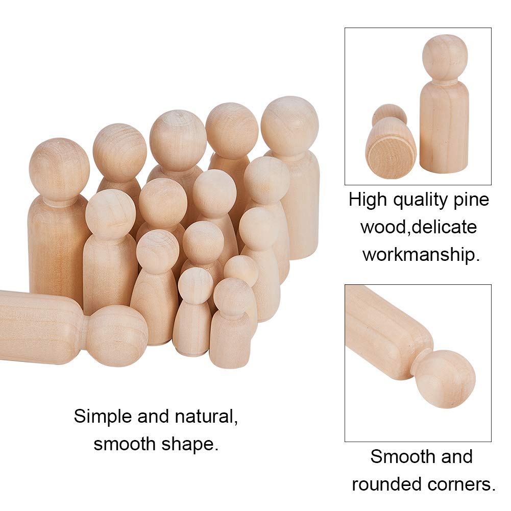 PH PandaHall Set of 48 Unfinished Wooden Peg Doll Artificial Wooden Doll Male and Arts and Handmade DIY Supplies Bodies, Wood, Decorations, Female,