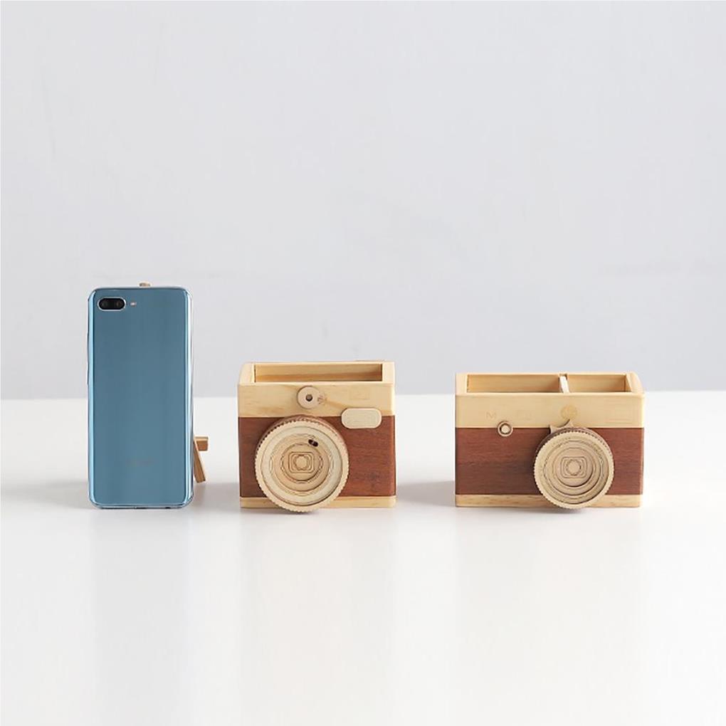 Pen Holder Camera Wood Desktop Organizer Multipurpose Cosmetic Sundries Large-capacity Storage Box Home Office School Office
