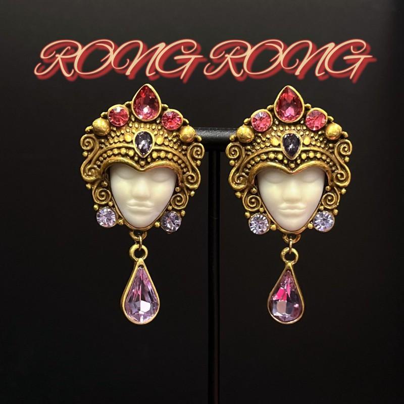 Middle Aged Vintage Handmade Retro Buddha Face Statue Heavy Industry Earrings Exaggerated Personality Palace Portrait