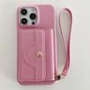 For iPhone 15 Pro Max Case Mirror Design PU Leather Back Cover with Card Slots,Wrist Strap