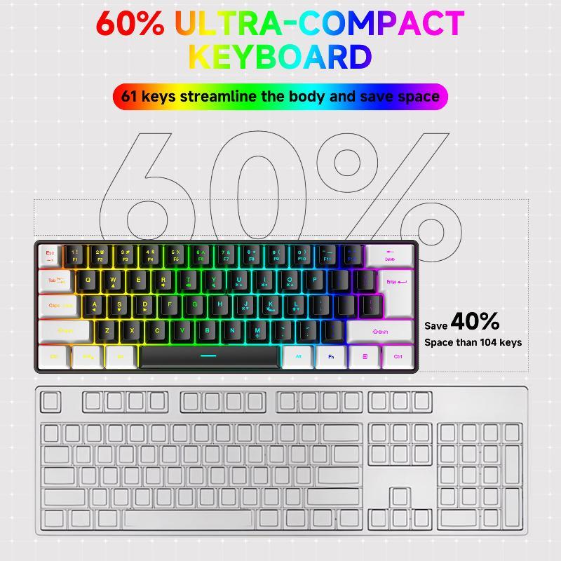 Portable 61 Keys Wired Mini Mechanical Keyboard K61 Ergonomic Quiet Keyboard for PC Office Home Gaming