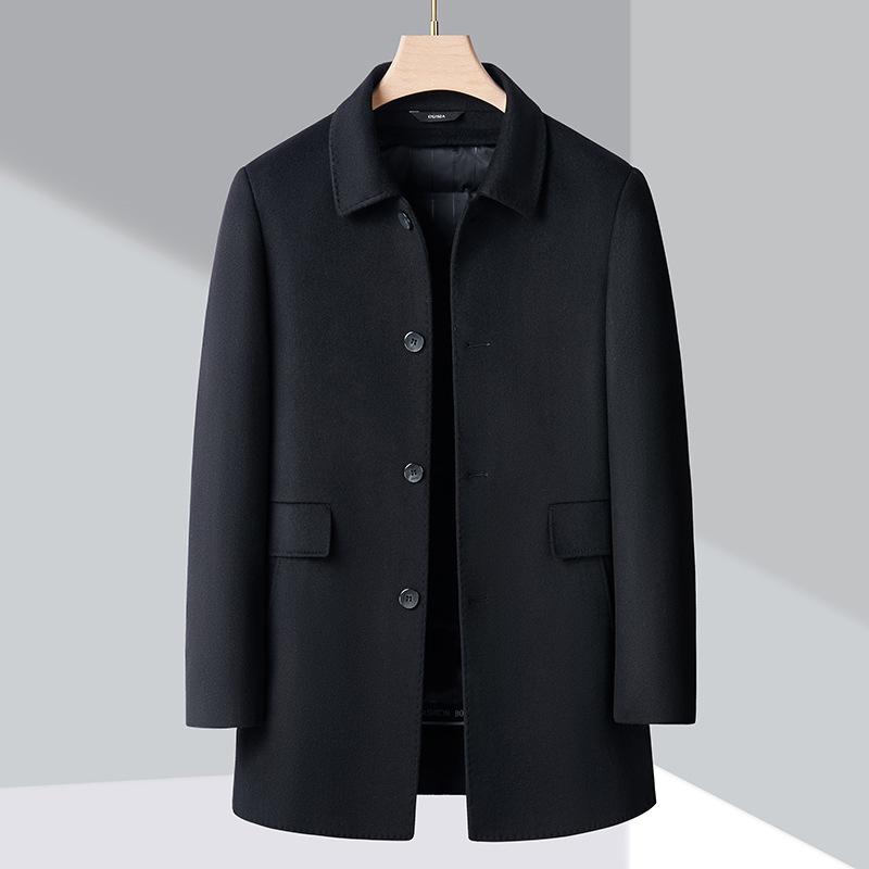 

Новое пальто мужское деловое кэжуал осенне-зимнее новое с лацканами для папы среднего возраста 4XL чёрный