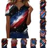 Women's T Shirt Independence Day Print Button Short Sleeve Daily Weekend Fashion Basic V- Neck Regular Top