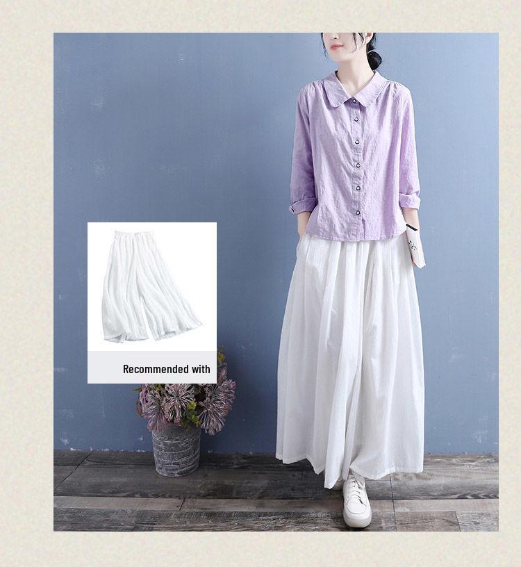 2024 Spring Women's Cotton Linen Long-Sleeved Casual Shirt