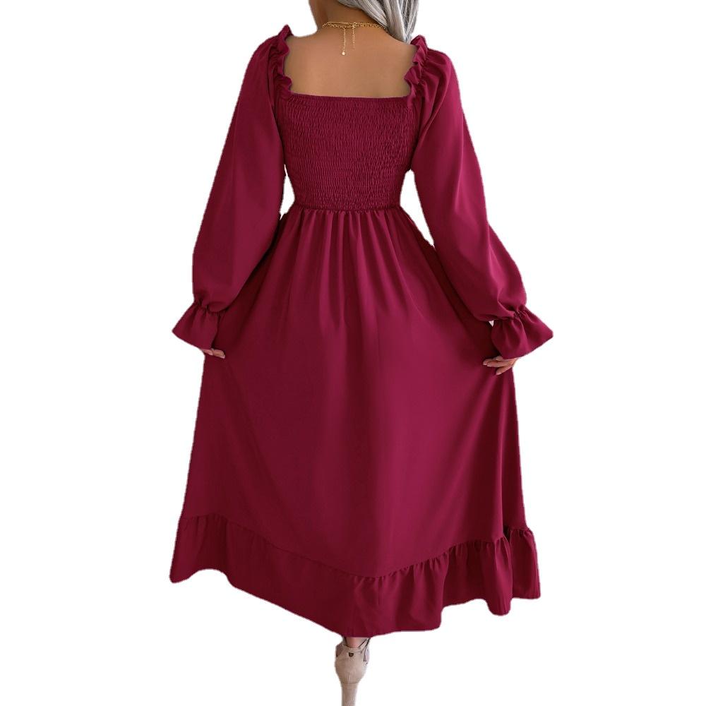GMXIA Moda Donna Estate Primavera Manica Lunga Vita Alta Scollo Quadrato Tinta Unita Abiti da Cocktail e da Sera
