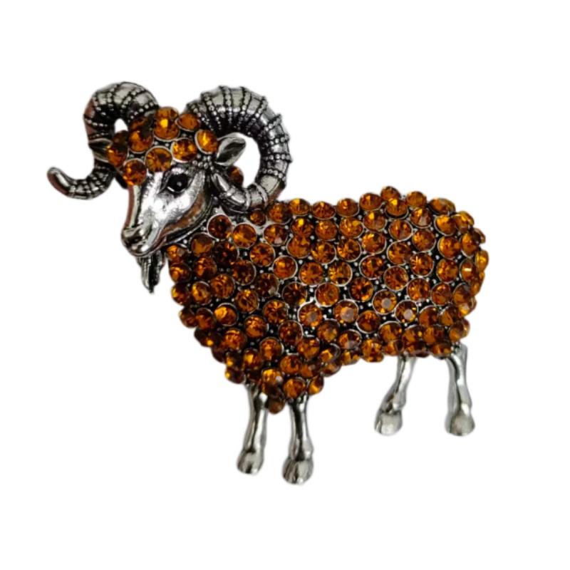 Unique Rhinestone Goat Brooch Scratch-resistant Alloy Animal Sheep Pin for Women Men Formal Wear Decoration Gift