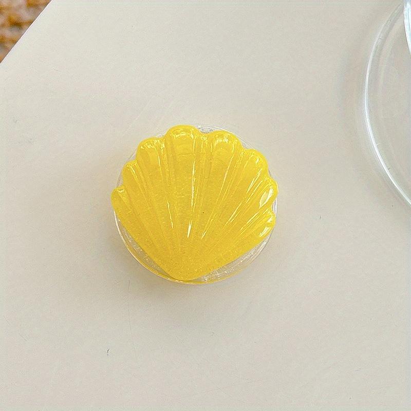 1pc Cute Shell Glitter Phone Air Cushion Stand - Adjustable Retractable Holder with Adhesive Backing, Yellow & Clear Design