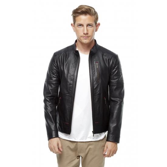 

Мужские куртки Мужская черная кожаная куртка Slim Fit