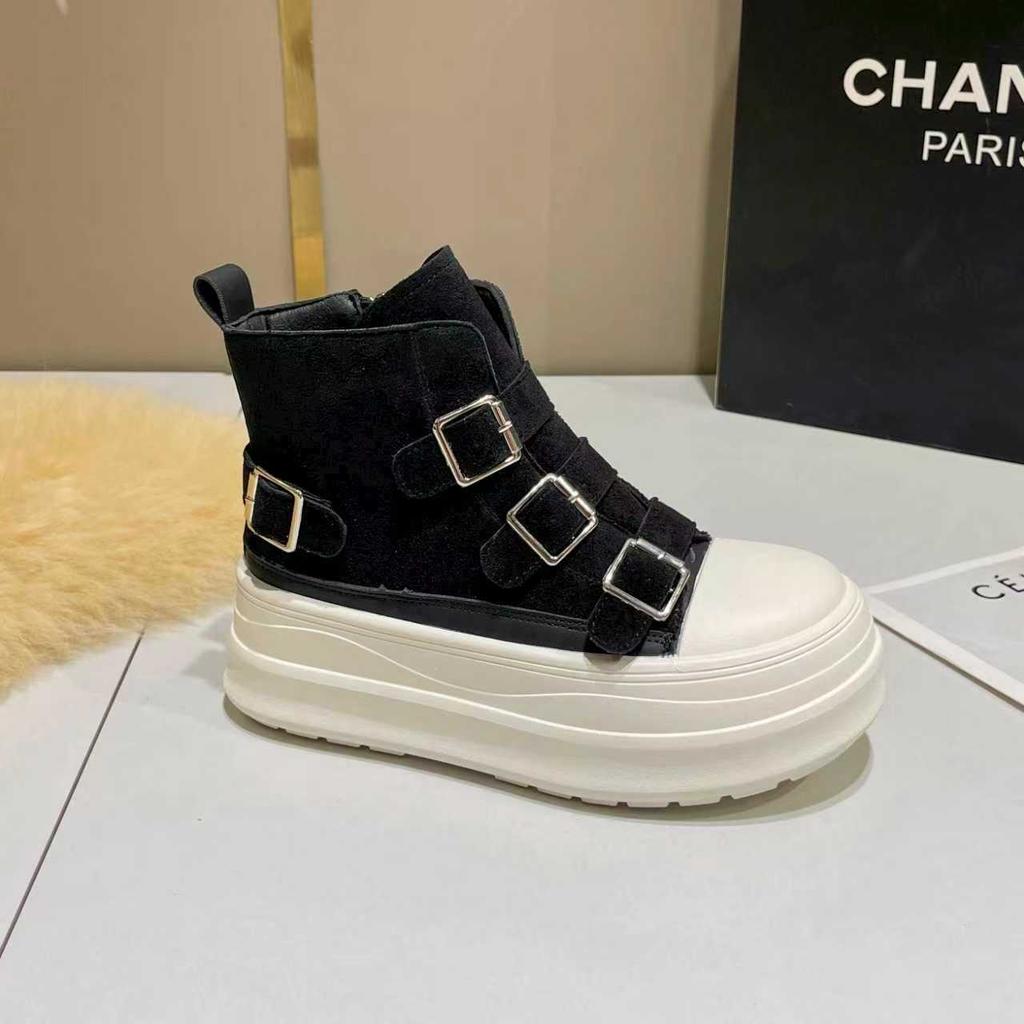 Thick-soled Small Square Buckle Short Boots Women's 2025 Autumn New Fashionable Versatile Breathable Casual Height-increasing Martin Boots