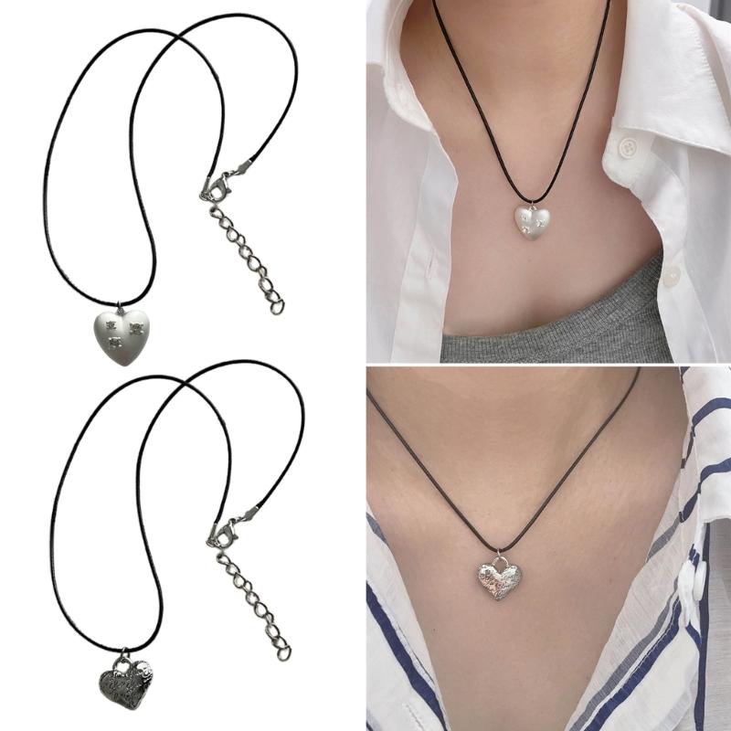 Punk Love Heart Pendant Necklace for Women Men Hip Hop Braid Rope Choker Clavicle Chain Party Y2k Fashion Jewelry Gift