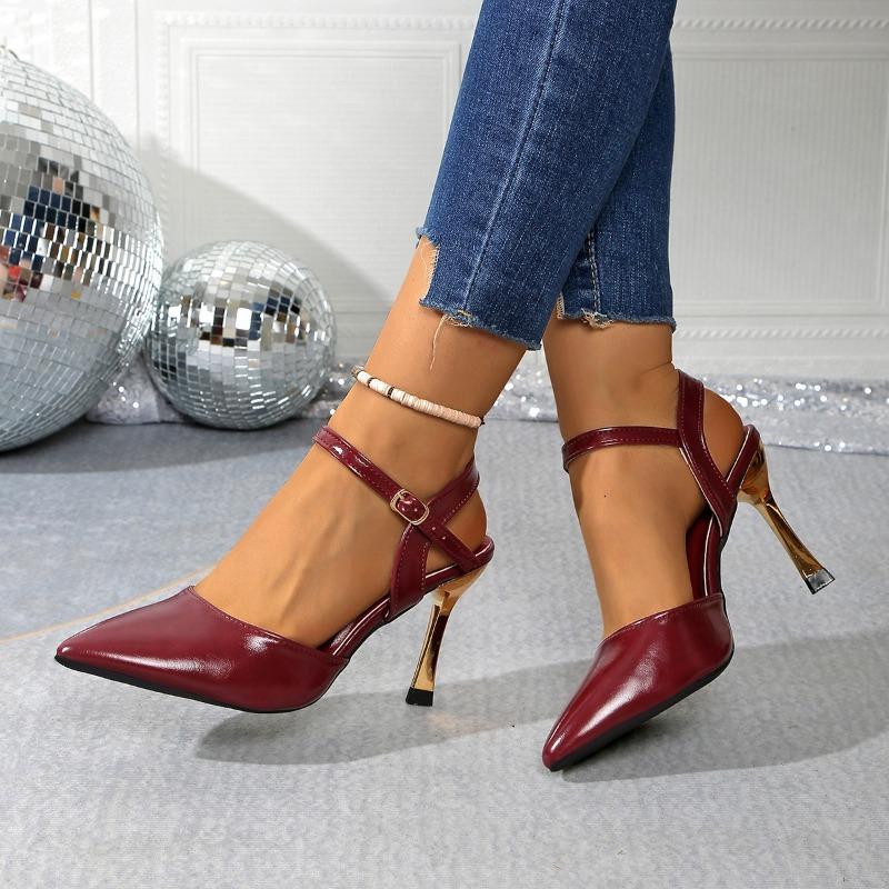 Fashion 2025 Summer Fashion Women's Closed Toe Sandals Thin Heels Buckle Straps Outdoor Dress Pointed Toe Shoes for Daily Wear Sandals