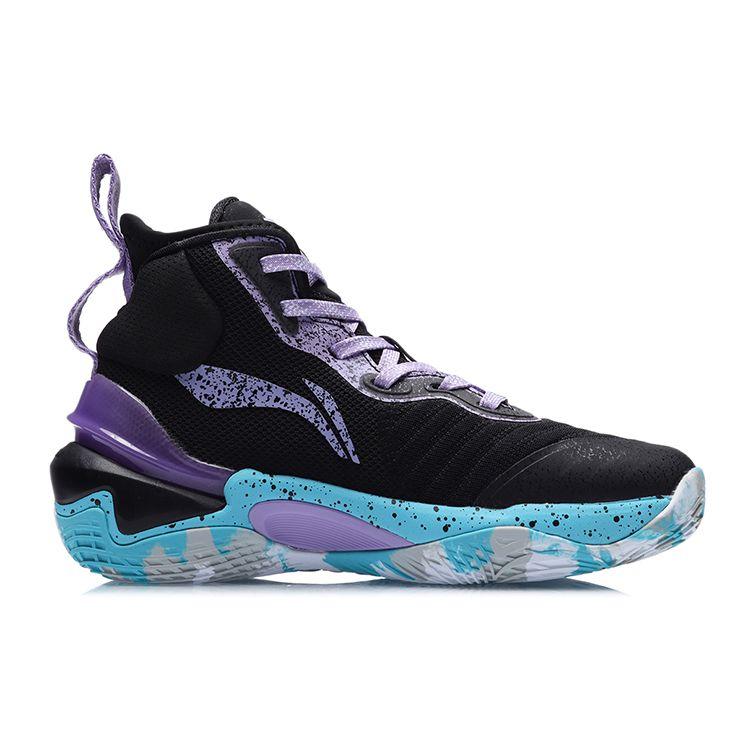 Li Ning Pioneer Support High-Top Basketball Shoes Kids Sneakers Black Purple YKBR022-3