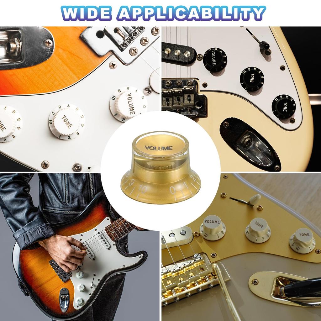 Uxcell Guitar Control Metric Top Hat Bell for Electric Guitars and Split Shaft Set of 4 X Tone X Knobs, Knobs, Basses, Pots, (Volume 2, 2), Gold/Gold