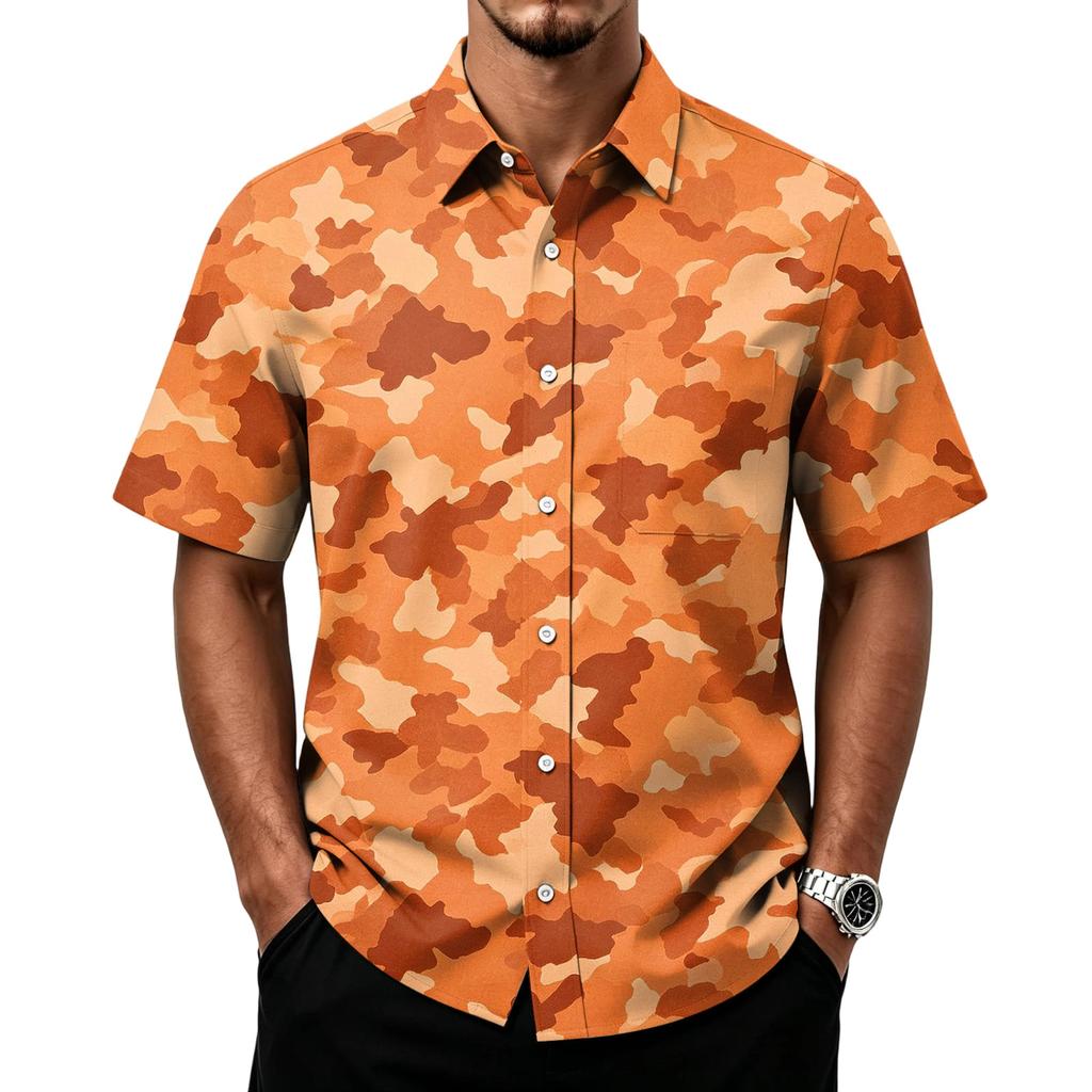Men's Casual Short Sleeve Button Down Shirt Lightweight Breathable Fabric Classic Fit with Front Pocket Camouflage Print