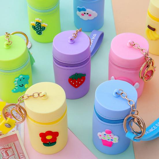 Storage Bag Cartoon Decor Earphone Keys Changes Coin Storage Bucket with Wrist Strap Zipper Closure Portable Keychain Bag Decoration Pendant