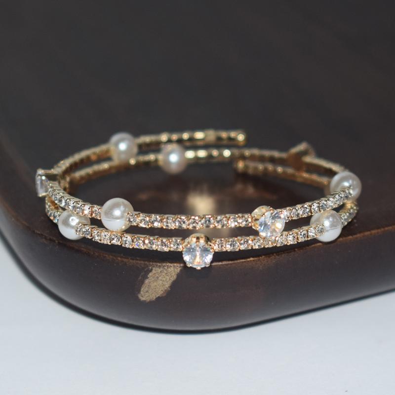 1Pcs Dainty Gold Plated Pearl Bracelet With Shiny Cubic Zirconia Perfect For Daily Weddings Parties Gifts For Women