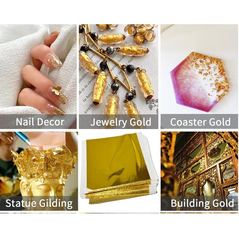 100 Sheets Aomily 9x9cm K Pure Practical Shiny Gold Leaf for Gilding Funiture Lines Wall Crafts Handicrafts Gilding Decoration